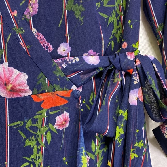 Ted‎ Baker Blue Hedgerow Floral Stripe Wrap Dress - Picture 6 of 7